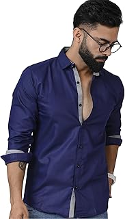 DEELMO Men's Casual Shirt Cotton Blend Full Sleeve Button-Down
