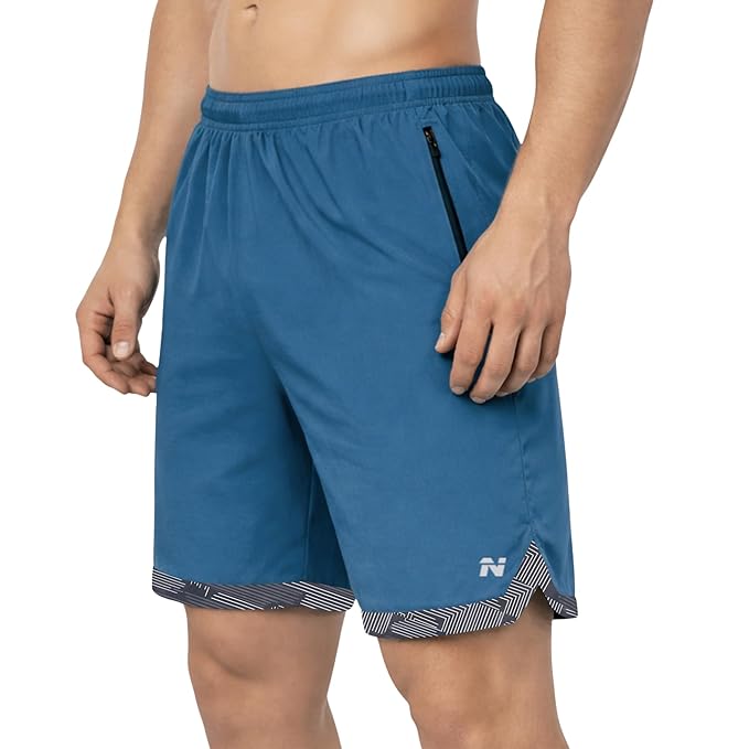 NINQ Men's Polyester Yoga Shorts Running Gym Sports with Pockets